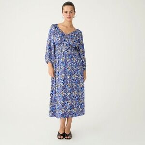 NWT J Crew Fete Floral Smocked Midi Dress Medium Blue Cottageore Preppy Vacation
